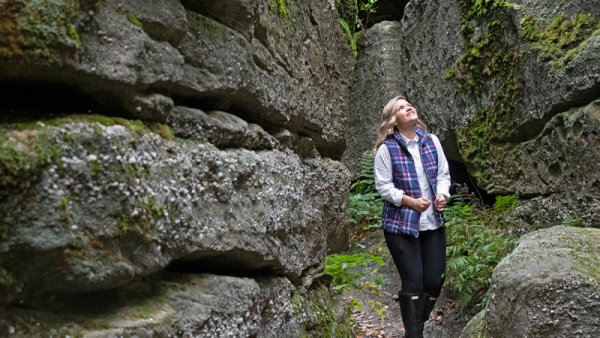 Girl admiring the Rocks at Rock City Park